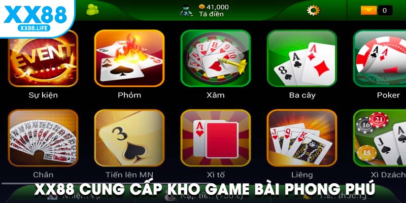 XX88 cung cấp kho game bài phong phú, hấp dẫn